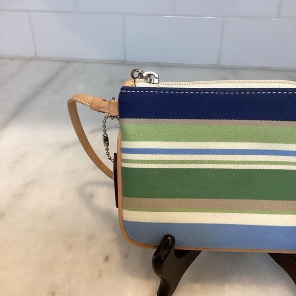 Coach Wristlet Bag Purse  Y2K Blue and Green Striped Clutch Wallet Pouch - Picture 6 of 13
